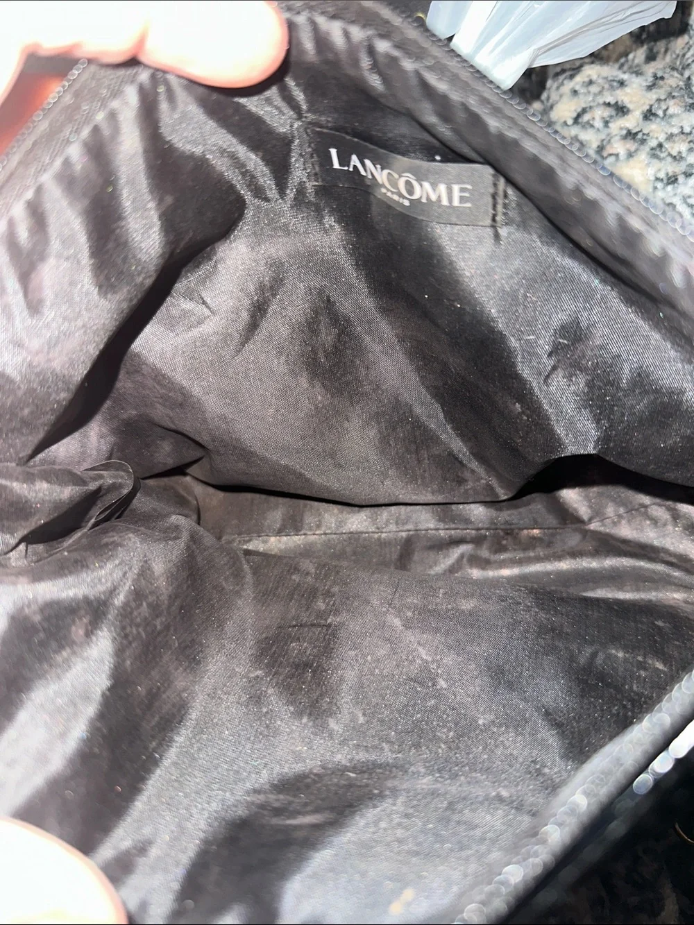 Lancome Black Cosmetic Bag gold accents medium size great condition
